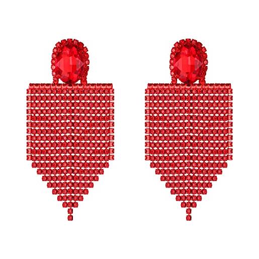 EVER FAITH cristalli di strass costume grande bavaglino dichiarazione nappe goccia dangle orecchini chandelier per donne ragazze rosso