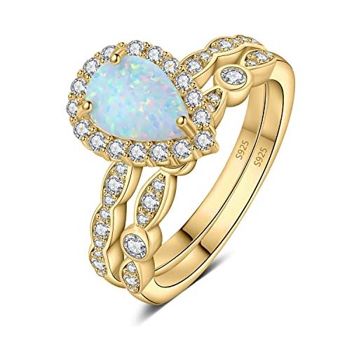 JewelryPalace 3ct vintage halo anello infinito donna argento 925 con creato opale bianco, anelli impilabili donna con pietra a taglio pera, fedi nuziali oro anello fidanzamento set gioielli donna 11.5