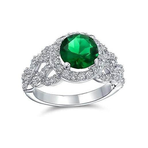 Bling Jewelry personalizza la moda solitario rotondo cubic zirconia cz pave simulato verde smeraldo stile art deco 3ct cocktail statement ring per donne placcato argento incidilo