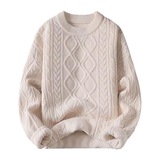 Aelfric Eden maglione basic da uomo, con scollo rotondo, casual, oversize, unisex, tinta unita, lavorato a maglia, bianco-7. , xxl