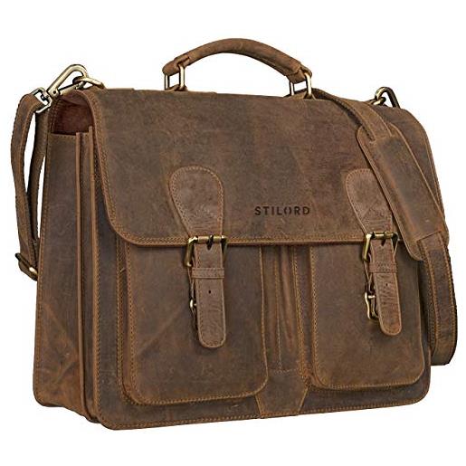 STILORD cartella uomo borsa a tracolla università valigetta cuoio laptop marrone