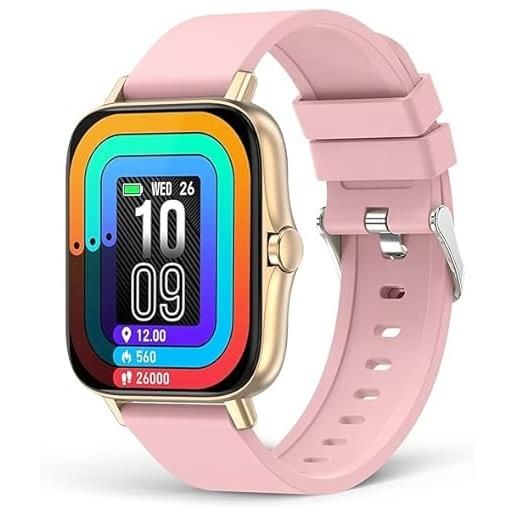 EGQINR smartwatch da donna con chiamate bluetooth, touch screen hd da 1,7 pollici aggiornato con frequenza cardiaca, pressione sanguigna, ossigeno nel sangue monitoraggio compatibile con i. Phone android