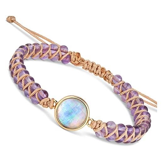 BENAVA bracciale yoga da donna perline di ametista con ciondolo di cristallo violetto | bracciale di pietre dure per la meditazione | 16-24 cm