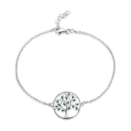 JO WISDOM braccialetto famiglia albero della vita argento 925 donna con aaa zirconia cubica bracciali braccialetti può birthstone colore verde smeraldo, 18cm+2cm