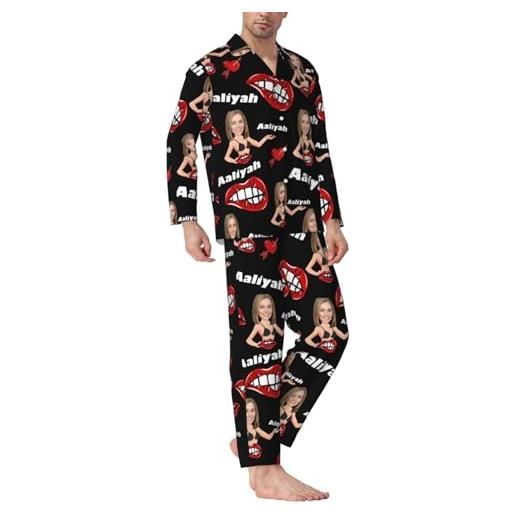 Naispanda set pigiama personalizzato pigiama da uomo personalizzato, pigiama a maniche lunghe con foto di viso/testo personalizzato
