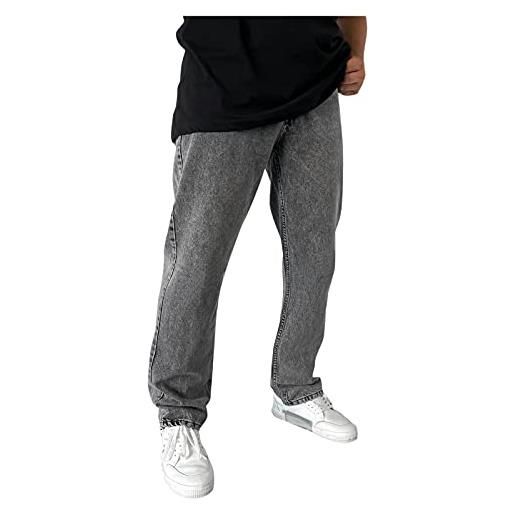 Beokeuioe pantaloni da uomo in jeans patchwork jeans casual denim pantaloni baggy hip hop jeans vintage straight leg streetwear jeans pantaloni da uomo con gamba larga jeans casual, a-3 grigio, m