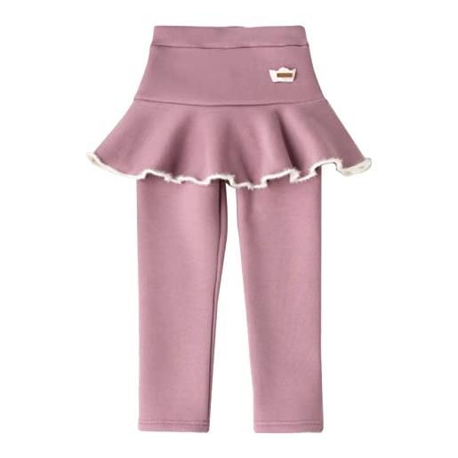 Yishengwan leggings invernali con gonna bambina e ragazza cotone leggings felpati pantaloni termici pink 130