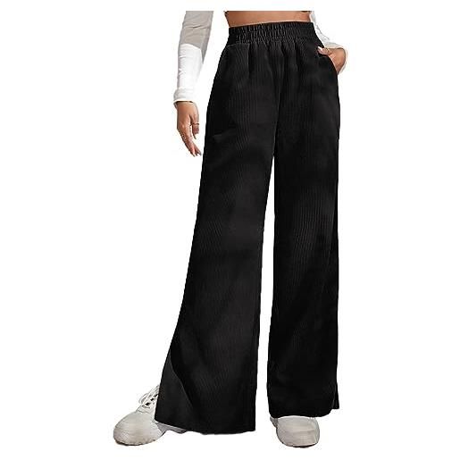 Cocoarm pantaloni lunghi in velluto a coste con tasca larga da donna pantaloni elastici a vita alta pantaloni cargo larghi casuali pantaloni con orlo diviso (xl)
