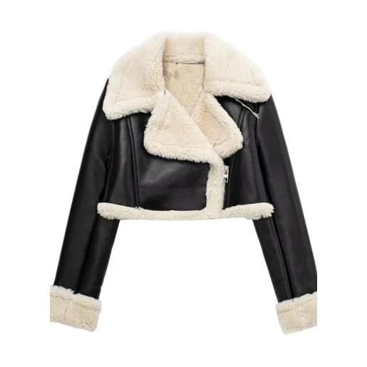 HFENGKG autunno inverno donna giacca in pelle cappotto cerniere faux pelli manica lunga corta outwear cappotti caldi morbidi, nero, x-small