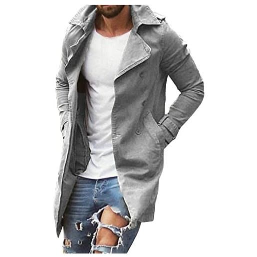 QWUVEDS cappotto in lana da uomo autunno e inverno, tinta unita, slim fit, colore grigio chiaro, grigio. , l