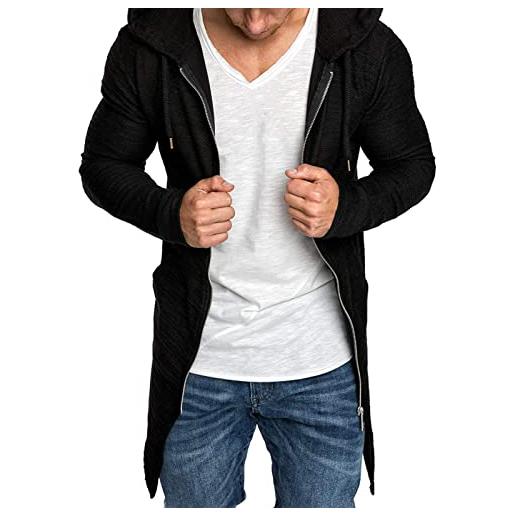 SHINROAD giacca da uomo cerniera felpe con cappuccio alla moda confortevole morbido manica lunga casual longline cardigan uomo con cappuccio per outdoor nero m
