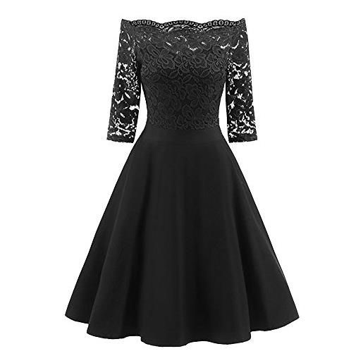 AnyuA donna vestiti in pizzo da damigella midi abito vestito elegante abiti da festa scollo barchetta nero xl