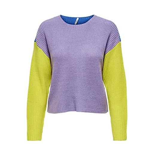 Only maglione a coste color block, girocollo e maniche lunghe. S viola lilla