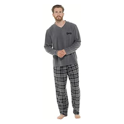 Style It Up pigiama da uomo in pile caldo pigiama personalizzato set di indumenti da notte in flanella spazzolata, grigio, m