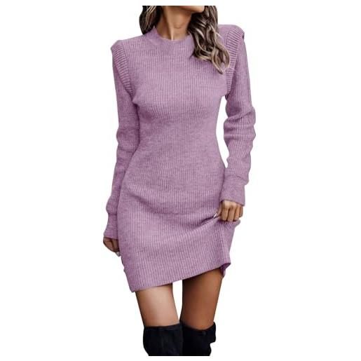 Pianshanzi abito a maglia da donna, elegante, invernale, sexy, lunghezza al ginocchio, in lana, a righe, casual, per l'autunno, a maniche lunghe, lilla, m