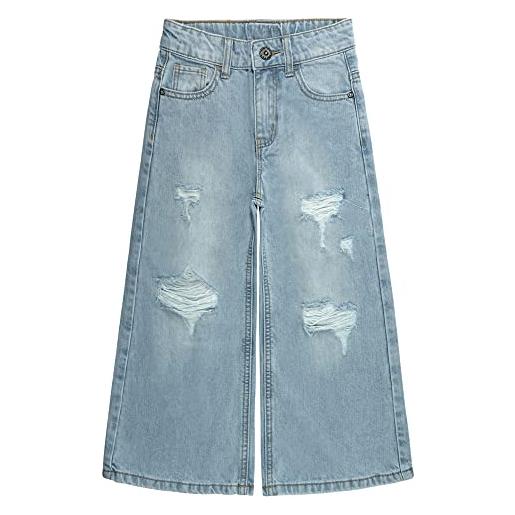 KIDSCOOL SPACE jeans svasati per ragazze, pantaloni in denim morbido strappati a gamba larga da bambina grande, azzurro, 12