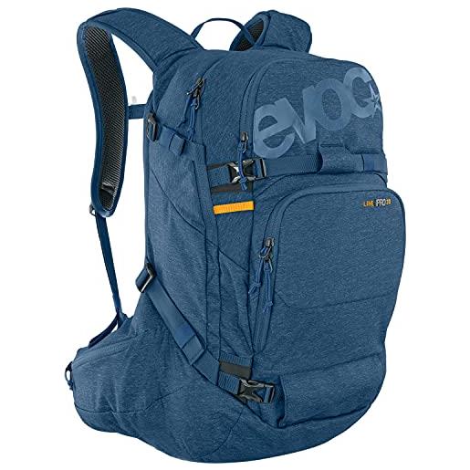 Evoc line pro 30 touring backpack (protezione liteshield plus, abbraccio del corpo, supporto per sci, supporto per snowboard, tasca per bottiglia d'acqua, tasca per valanghe), blu denim