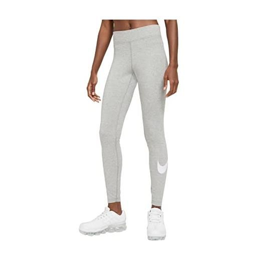 Nike w nsw essntl lggng swoosh mr leggings, dk grey heather/(white), xs donna