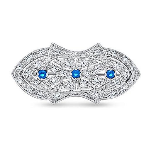 Bling Jewelry art deco stile sciarpa spilla per le donne blu chiaro cz simulato zaffiro argento placcato ottone