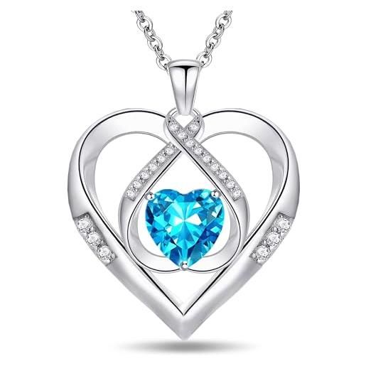 Emma Manor EM collana con ciondolo a cuore in argento sterling 925 per donna 5a, a forma di cuore impeccabile, zirconi cubici taglio brillante, regalo di gioielli per la moglie, la fidanzata (mare blu)