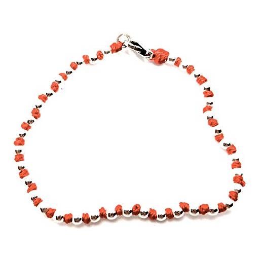 Spadarella spadino bracciale con sfere in argento 925 di diametro 3 mm e cotone marino colore rosso. Lunghezza 17cm. Spbr01