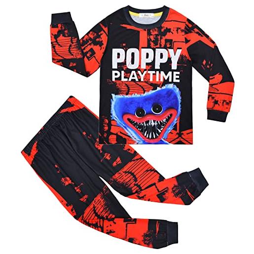 jiazery QZ ragazzi e ragazze poppy playtime pigiama per 5-14 anni, bambini manica lunga cartoon nightwear, regalo costume (black-l)