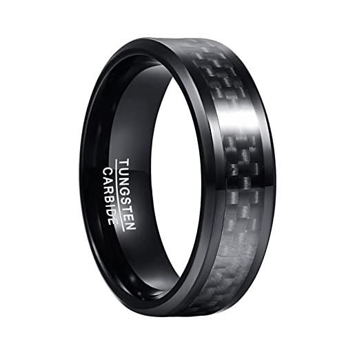 Phyonio anelli nero uomo donna con fibra di carbonio 8mm anello in tungsteno per fidanzamento matrimonio compleanno comfort fit taglia 25