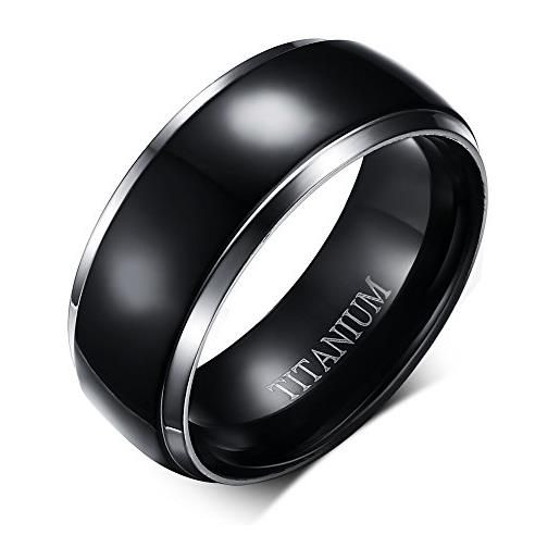 Vnox anello in titanio nero puro da 8 mm per gli uomini con incisione in titanio, centro nero con 2 linee in argento, 27,5