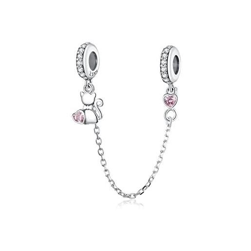 GDDX 925 sterling silver collezione catena di sicurezza braccialetti charms adatto pandora braccialetti di fascino collane gioielli regali per donne ragazze (fascino del cuore del gatto)