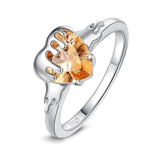 JewelryPalace 3.3ct ape anello cuore donna argento con cubic zirconia arancione, miele anelli donna argento 925 con pietra a taglio cuore, fedina zirconi argento anello anniversario set gioielli donna