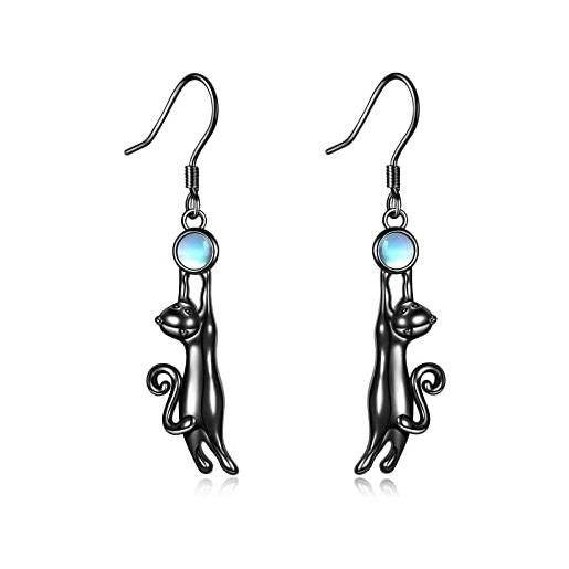 POPLYKE orecchini da donna con gatto nero in argento sterling pietra di luna regali di gioielli per gatti