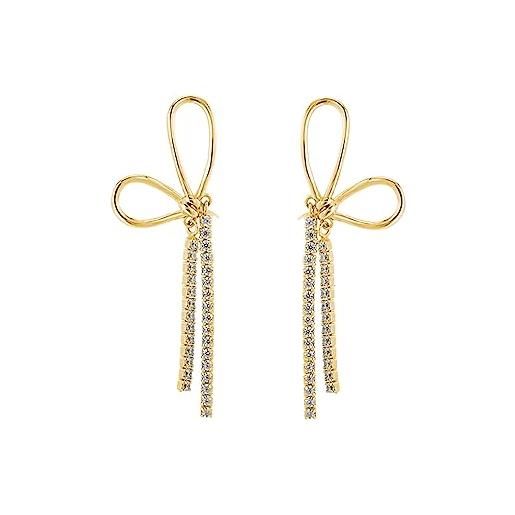 SLUYNZ argento cz bow orecchini pendenti per le donne teen ragazze strass fiocco orecchini pendenti nappa (b-gold)