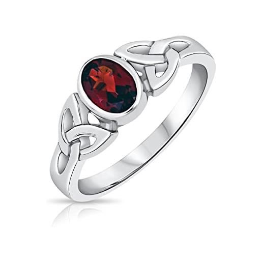 DTPsilver® anello nodo celtico argento 925 - anello celtico donna argento 925 - anello con pietra semi preziosa - anello rosso granato