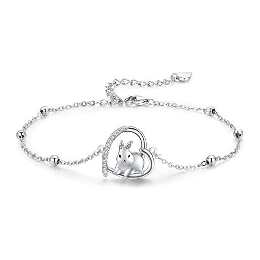 ZIPPICE bracciale coniglietto per donna bracciale coniglio in argento sterling 925 bracciale con animali simpatici gioielli regali per donne ragazze