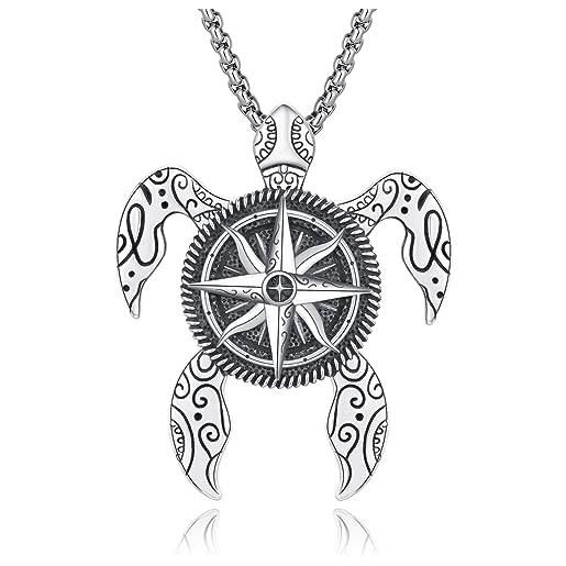 HXWZB collana a forma di animale in argento sterling con leone/orso/lupo/vichinga, ciondolo a forma di tartaruga, alla moda, colore nero, per uomini, argento sterling, nessuna pietra preziosa