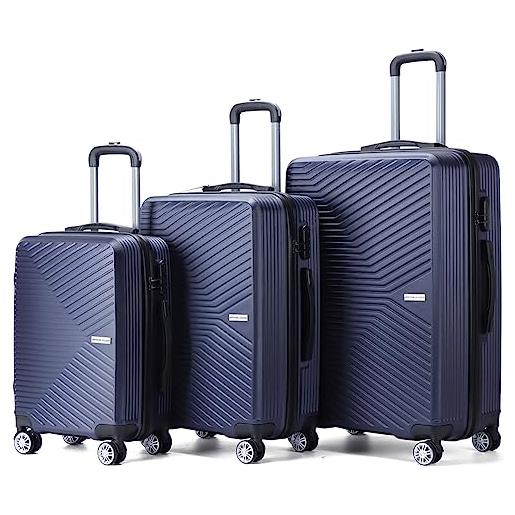 VERTICAL STUDIO set di 3 valigie da viaggio da 20, 24, 28, con cifre, lucchetto in plastica (abs) a quattro ruote, navy alesund, bagaglio a mano valigia