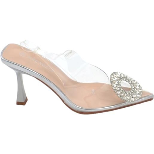 Malu Shoes decollete scarpa donna a punta trasparente con spilla gioiello fiore brillantini argento tacco spillo 9 evento glamour