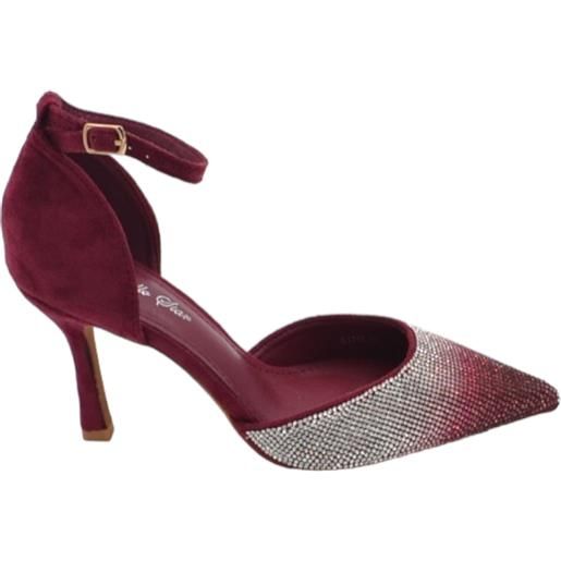 Malu Shoes scarpe decollete donna elegante punta glitter degrade' bordeaux argento tacco 10 cm cinturino alla caviglia maryjane