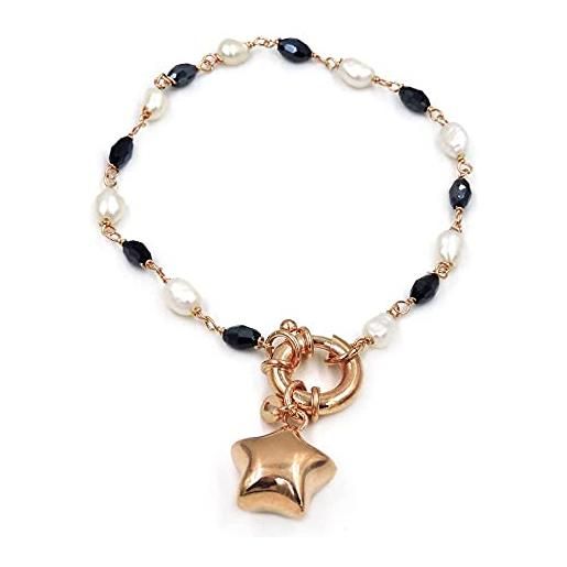 Damiano Argenti bracciale in argento 925 placcato oro rosa con perle e zirconi blu ciondolo stella argento