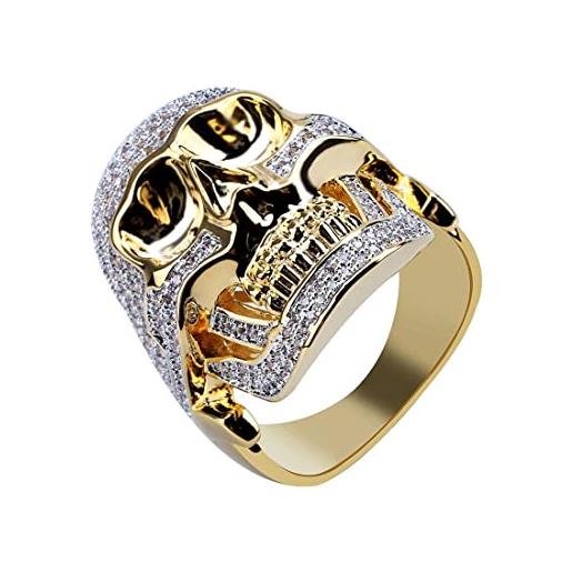 VCLUST anelli uomo, anello con zircone teschio da uomo e da donna anello con zircone teschio prepotente di moda, oro, 7