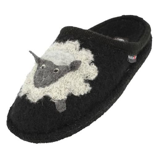 HAFLINGER flair lamby - pantofole in lana di agnello, nero , 44 eu