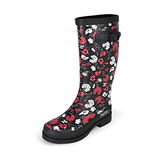 Regenliebe stivali da donna in gomma blossom night high, nero, bianco, rosso. , 40 eu