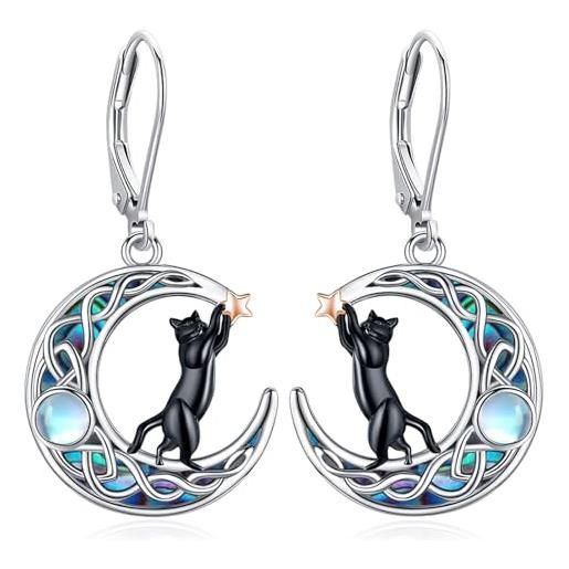 Eusense orecchini a forma di gatto orecchini a forma di luna in argento 925 pietra di luna orecchini a goccia gioielli regalo per gli amanti dei gatti signore donne ragazze
