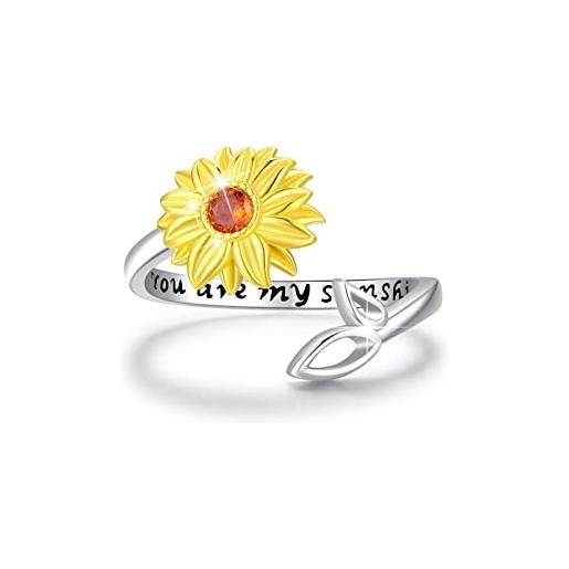 JFASHOP colibrì anelli per donne in argento sterling bird daisy anello fiore girasole sei il mio sole per ragazze fidanzate regali taglia 7-8, argento sterling