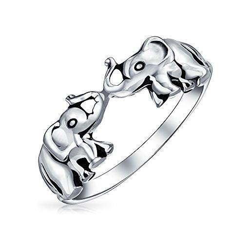 Bling Jewelry anello di buona fortuna con due elefanti dello zoo per donne e adolescenti in argento sterling 925 ossidato