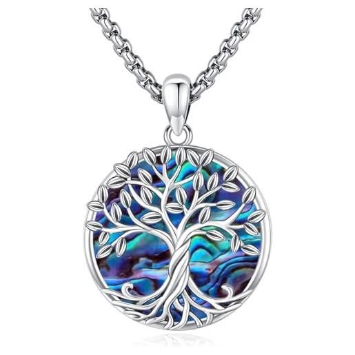 Eusense albero della vita collana in argento 925 ciondolo dell'albero della vita con catena di conchiglie di abalone albero gioielli regalo per donne ragazze