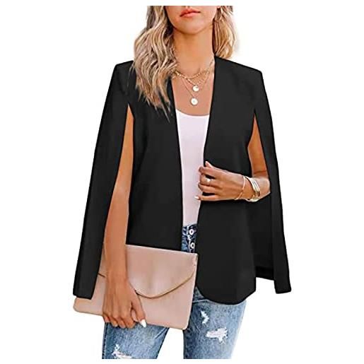 Yokbeer blazer a mantella da donna maniche divise aperto davanti solido elegante giacca da lavoro abbigliamento da lavoro professionale da ufficio con tasche (color: schwarz, size: xl)