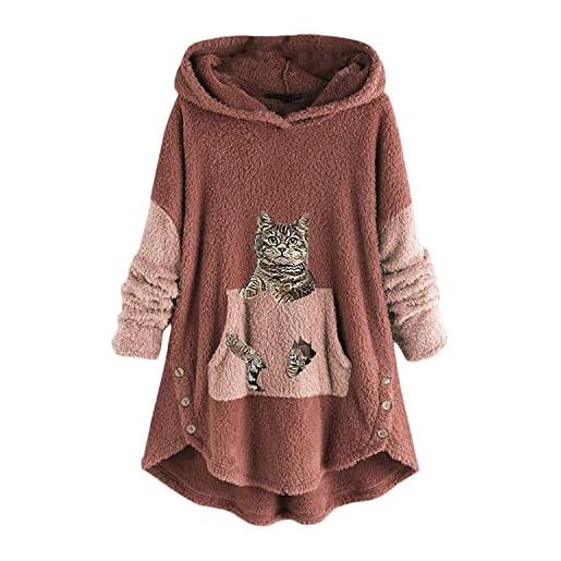 tinbarry felpa con cappuccio donna stampa gatto accogliente maglione in pile taglie grandi pullover inverno calda giacca in pile giacca lunga in peluche felpa con cappuccio simpatico cappotto