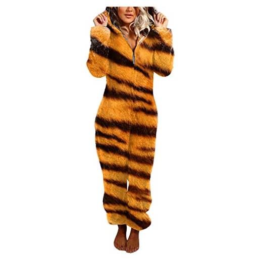 MaNMaNing tuta da donna invernale da donna tuta a maniche lunghe con cappuccio pigiama invernale casual con cerniera calda leopard rompe sleepwear monopezzi e tutine giallo, m