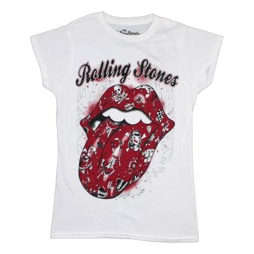 Rolling Stones rock off Rolling Stones tatuaggio flash, t camicia donna, bianco (white), 38